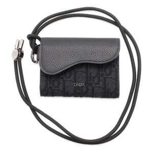 Christian Dior Saddle Flap Card Wallet Holder Black Oblique